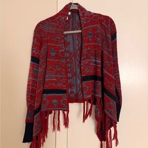 Red and Blue Patterned Women's Sweater